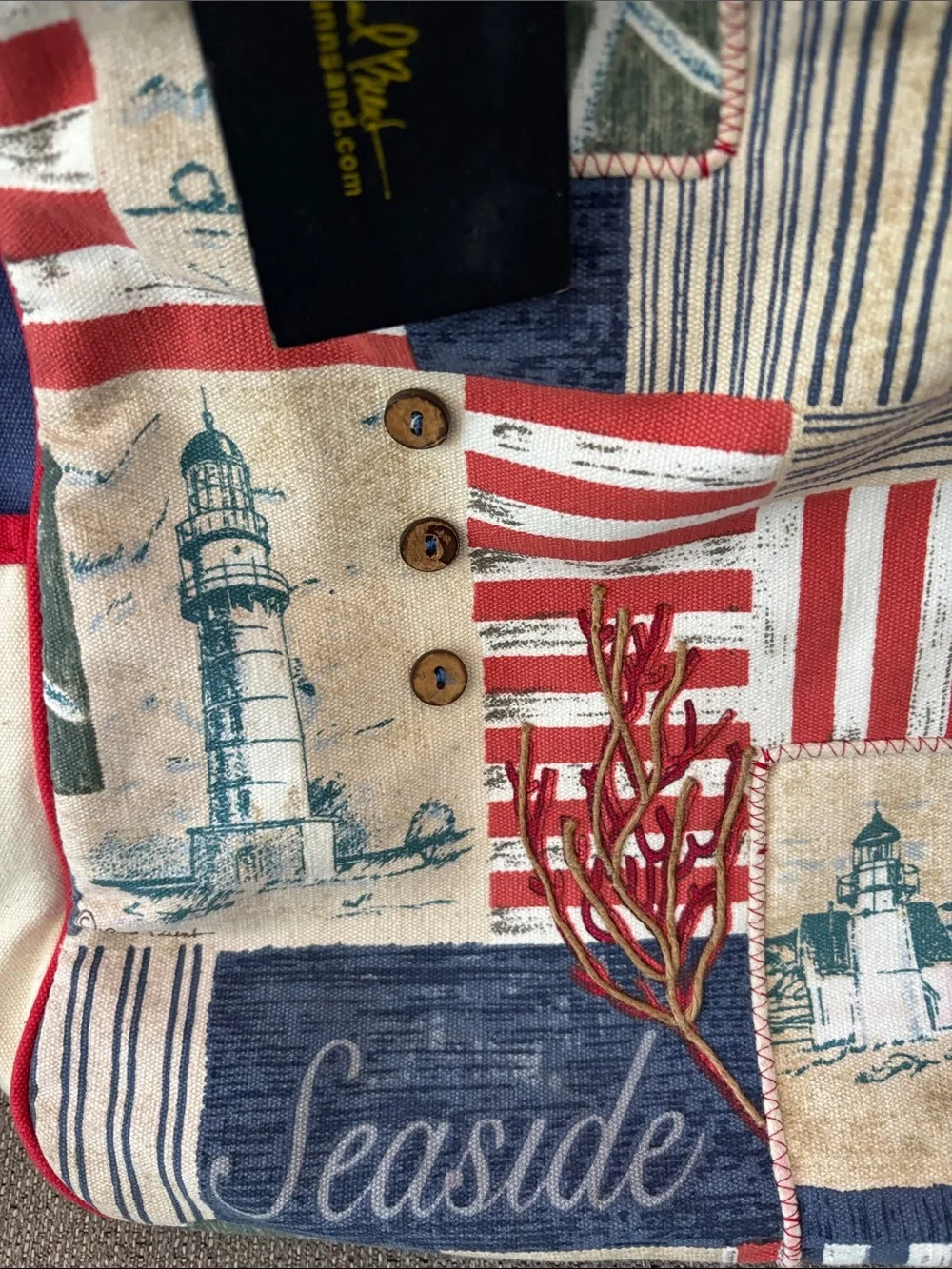 Paul Brent Seaside Patchwork Canvas Tote in Navy, Red, Cream